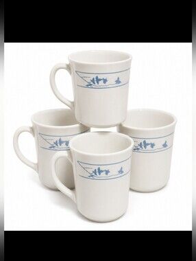 Vintage Corelle CorningWare First of Spring Coffee Mugs Set of 4 Blue Floral